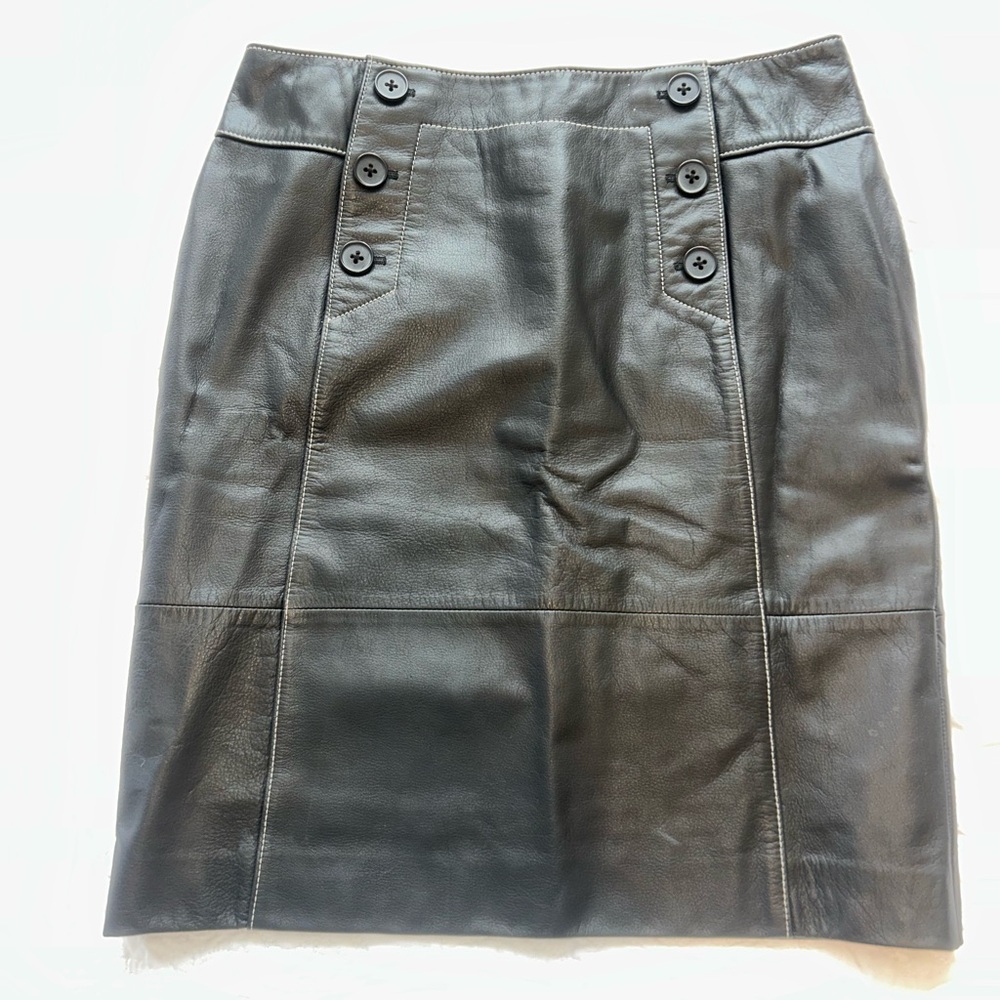 LOFT Black Faux Leather Pencil Skirt with Button Accents